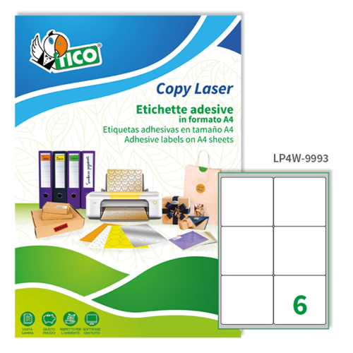 TICO COPY LASER PREMIUM CONF 600 ETICHETTE ADESIVE 99X33 mm BIANCO OPACO